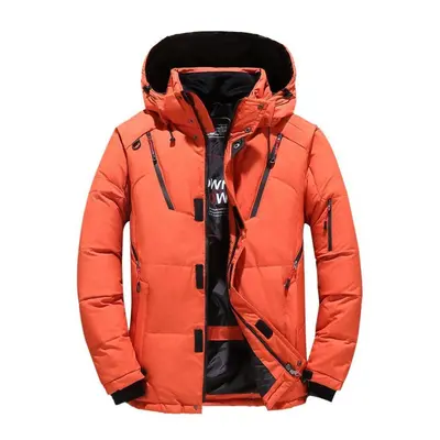 (orange, L) Winter White Duck Down Men&apos;s Short Outdoor Cotton Jacket Thickened Large Size W