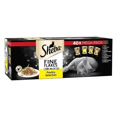 Sheba Fine Flakes Poultry Collection in Jelly Pouches, Adult Wet Cat Food, Megapack (40 x g)