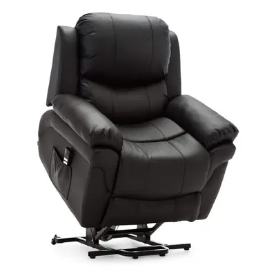 (Black) Madison Dual Motor Rise Recliner Bonded Leather Armchair Sofa Lounge Mobility Chair