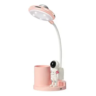 (Pink) Children's Desk Lamp, Led Astronaut Portable Table Lamp, Reading Lamp With Projection & P