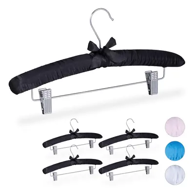 Satin Coat Hangers Set of Padded Vintage Adjustable Clips Swivel Hook 38cm Wide Black