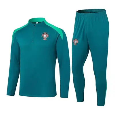 (M) Portugal National Team Green Soccer Winter Training Kit Adult Long Sleeve Half Pull Suit Tra