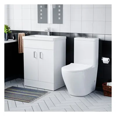 Nanuya Cloakroom Suite with Basin Vanity Unit and Rimless Close Coupled Toilet