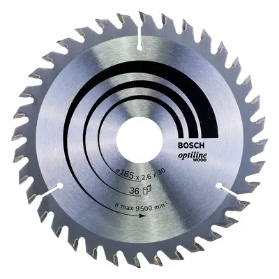 Bosch Optiline Wood Circular Hand Saw Blade, 165mm x 2.6mm x 30mm, Teeth, Grey