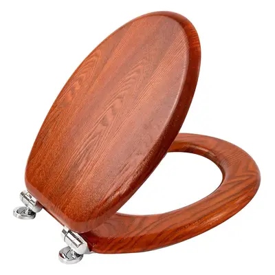 (Soft Close, Antique Pine) Antibacterial Wooden Soft Close Toilet Seat with Quick Release Adjust