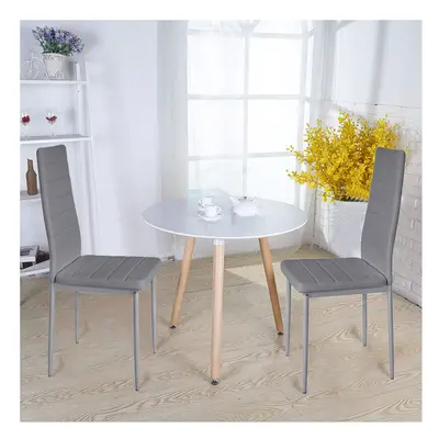 (Grey) Set of Dining Chairs PU Leather High Back Kitchen Chairs