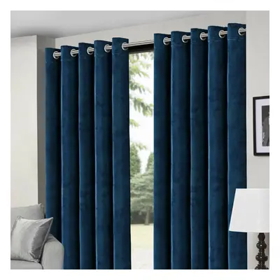 (Blue, 90''x90''(228x228cm)) Crushed Velvet Eyelet Ring Top Ready Made Curtains