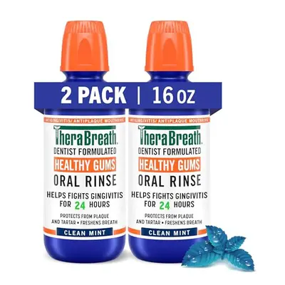 TheraBreath Healthy Gums Periodontist Formulated 24-Hour Oral Rinse with CPC, Clean Mint, Ounce 