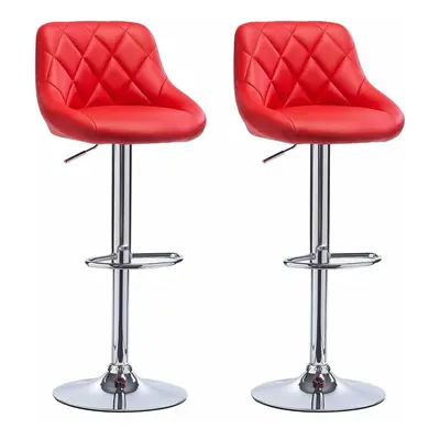 (Red) MOF Bar Stools Set of Adjustable Swivel Gas Lift Chrome Footrest style