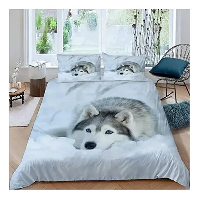 Bedding Set King Size Siberian Husky Duvet Cover Set fluffy Microfibre Polyester Teenager Comfor