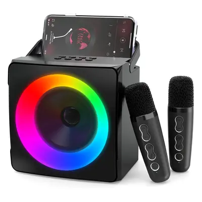 (Black) Karaoke Machine with Two Wireless Microphones, Portable Karaoke Machine for Adults and K