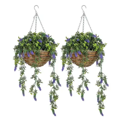 HOMCOM Set of Artificial Plants, Lavender Flowers in Basket, Purple