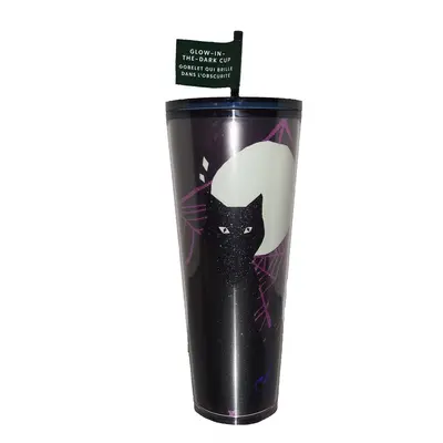 Starbucks Exclusive LIMITED EDITION Halloween Glow in the Dark Black Cat Tumbler: oz Venti Cup