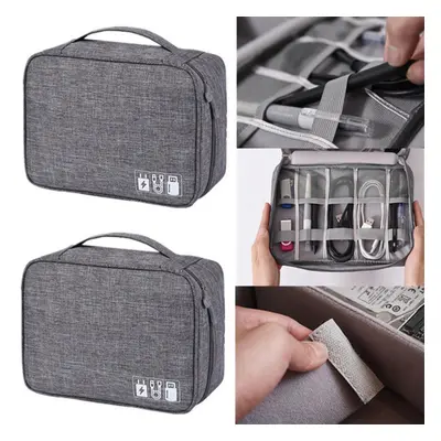 (Grey) Cable Organizer Bag Travel Storage Bag Electronic Gadget Charger Headphones Case USB Wire