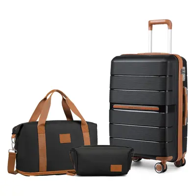 (Black, inch Suitcase+Travel Bag) or Pieces PP Hard Shell Suitcases and Pieces Travel bag Luggag