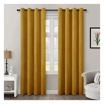 (Ochre Yellow, 66" x 90" (168cm x 228cm)) Blackout Curtains Crushed Velvet Curtain Pair with Tie