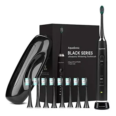 AquaSonic Black Series Ultra Whitening Toothbrush - DuPont Brush Heads & Travel Case Included - 