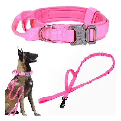 (Large (Pack of 1), Pink SET(collar leash)) Tactical Dog Collar Military Dog Collar Adjustable N