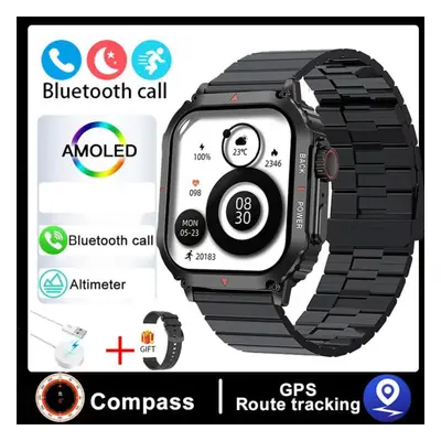 (black, Silicone+Bamboo Steel) New Sport Rugged Military Smart Watch Men Ftiness Watches Ip68 Wa