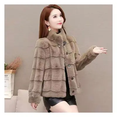 (as the picture, XXXXL) High Quality Faux Mink Fur Coat Fashion Women&apos;s Winter Jacket Short