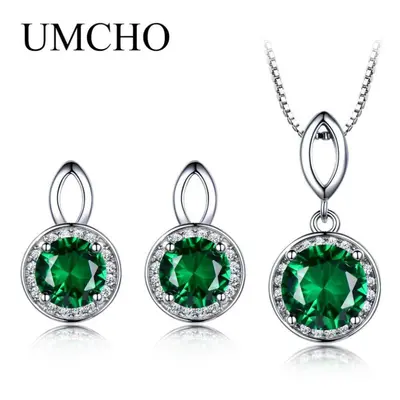 (emerald) Umcho Sterling Silver Jewelry Emerald Gemstone Jewelry Sets For Women