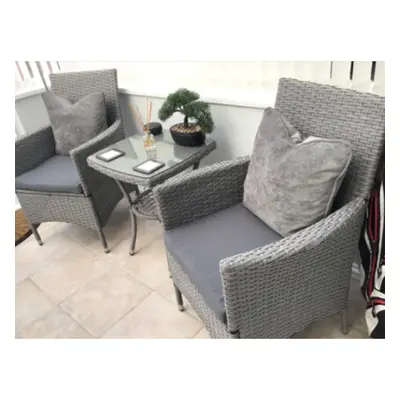 Bistro Table and Chairs Seater Grey Patio Furniture Rattan Garden Coffee Wicker Set