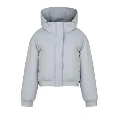 (gray, XL) Women Autumn Winter Soild Color Thicken Outwear Cotton Padded Hooded Warm Jacket Coat