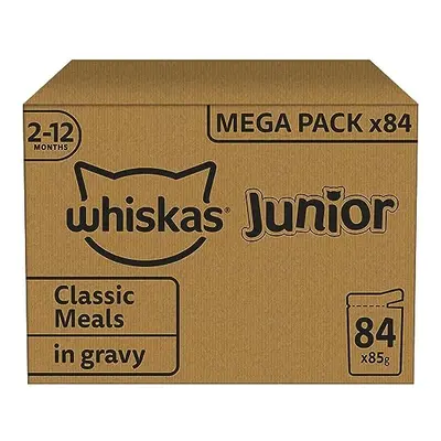 Whiskas Junior Classic Selection in Gravy Pouches, Wet Kitten & Cat Food, Selection of Beef, Lam