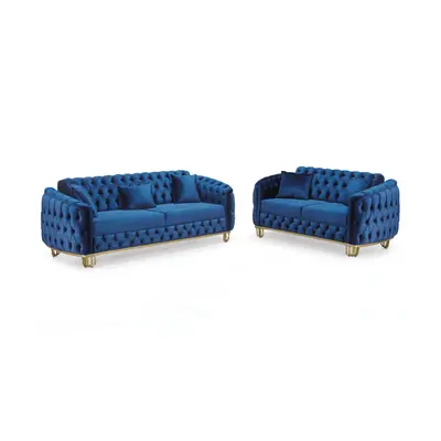 (Blue) Marton Modern Plush Velvet 3+2 Sofa Set