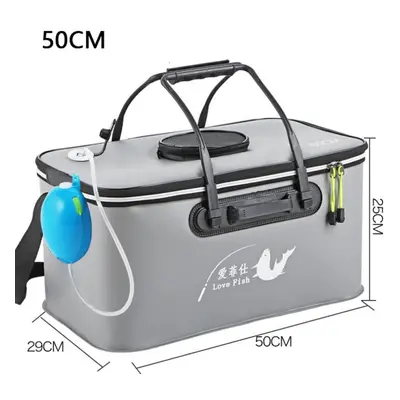 (grey, 50cm(with oxygen pump)) Foldable Wear-resistant Waterproof Eva Fishing Barrel Fishing Box