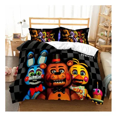 (Brown, EU-Double(3pcs):200Ã200cm) Five Nights At Freddy's 3D Cartoon Luxury Bedding Set