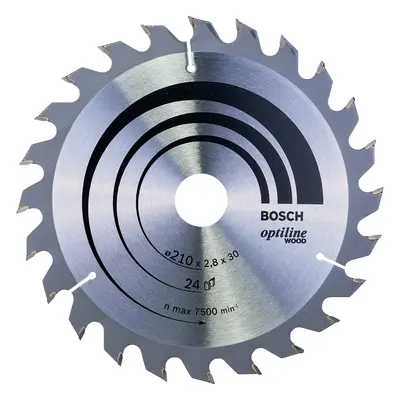 Bosch Optiline Wood Circular Hand Saw Blade, 210mm x 2.8mm x 30mm, Teeth, Silver