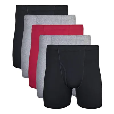 Gildan Men's Underwear Covered Waistband Boxer Briefs Multipack Mixed Garnet 5-Pack Large