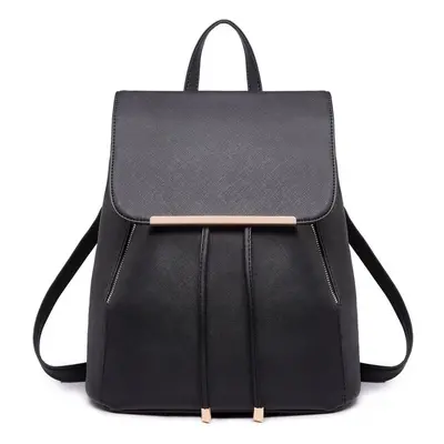 Miss Lulu Ladies Fashion PU Leather Backpack Rucksack Shoulder Bag (Black)