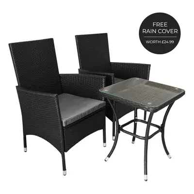 Bistro Set Rattan 3PC Outdoor Garden Chair Table Patio Dining Balcony Black