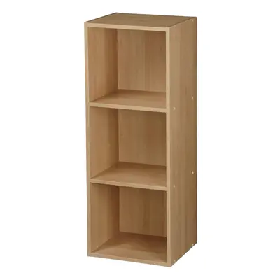 (Oak, Tier) Wooden Storage Unit Cube 3 Tier Strong Bookcase Shelving Home Office Display