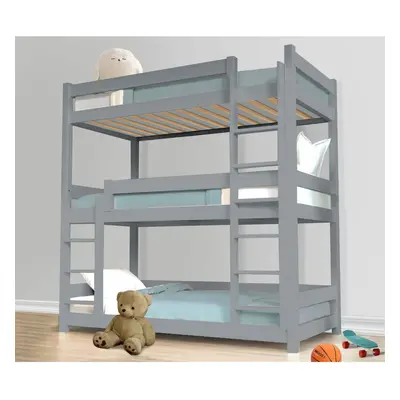 Triple Bunk Beds Pine Wood Kids Children High Sleeper Three Tier Bunk Bed Frame Grey