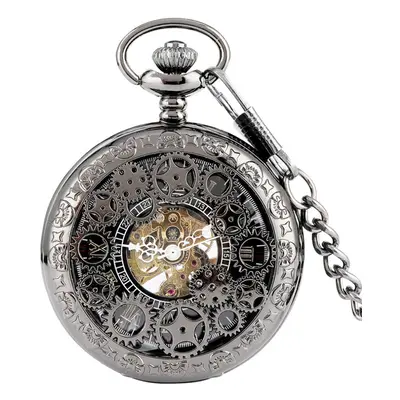 Vintage Steampunk Gear Wheel Hollow Cover Mechanical Pocket Watch Men Retro Pendant Fob Chain Ma