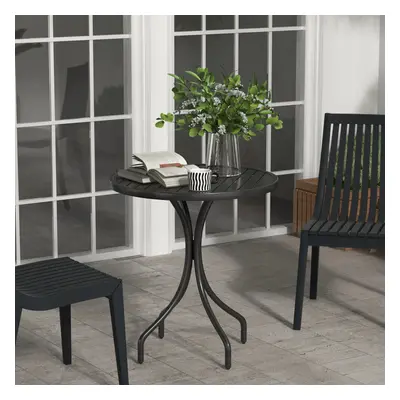 Outsunny Round Garden Table Outdoor Side Table with Steel Frame Black