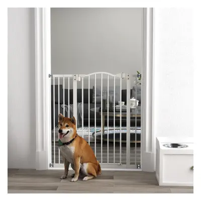 PawHut 74-94cm Adjustable Metal Pet Gate Safety Barrier w/ Auto-Close Door White