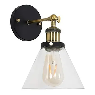 Pair of Industrial Black Gold Wall Glass Conical Light Shades 4w LED