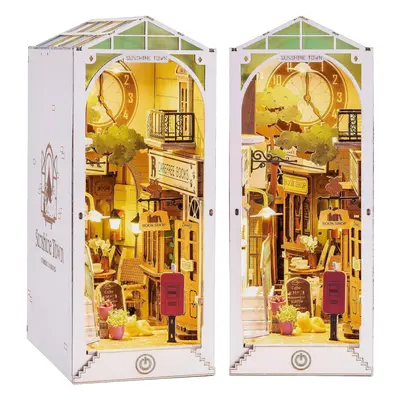 (Sunshine Town) for Adults 3D Wooden Puzzle Model Kits for Bookshelf Bookends Decor with Furnitu