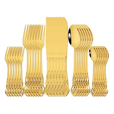 (gold) 30pcs Western Kitchen Tableware Stainless Steel Dinnerware Royal Gold Cutlery Set Cutlery