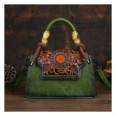 (green) Johnature Vintage Handmade Embossed Women Leather Bag Luxury Handbag Versatile Female Sh