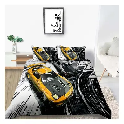 (as the picture, DE 155x220cm) Quilt Cover 3D Printing Bedspreads Cars Bed Set Polyester Queen K