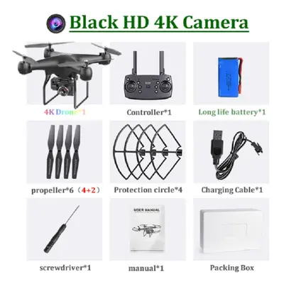 (black, battery) New Rc Drone 2.4g Wifi Fpv Quadcopter Uav With Esc Camera 4k Hd Profesional Wid