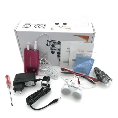 (red) Dental Loupes With Light 3.5x420mm Surgical Binocular Glasses Magnifier With Led Headlight