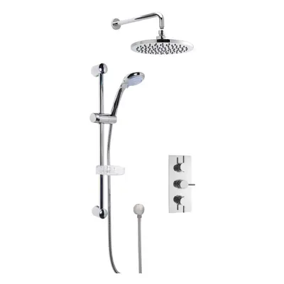 Concealed Round Triple Valve with Multi Function Slide Rail Kit, Arm & Head Shower Bundle - Chro