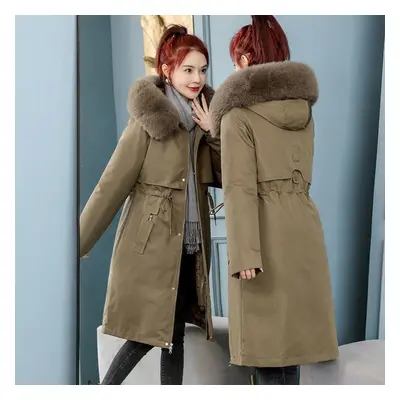 (coffee, L) Women&apos;s Winter Parka With Detachable Inner Lining, Korean Style Long Loose Plus