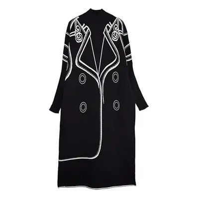 (black, One Size) Xitao Casual A-line Contrast Color Pullover Dress Gmm1012